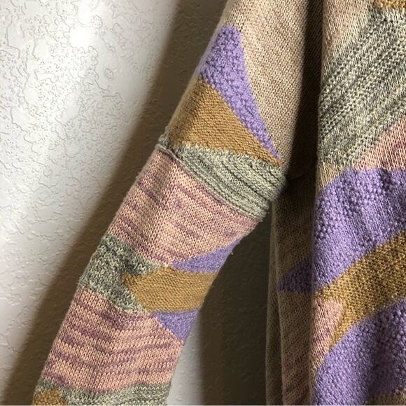 Lauren Ralph Lauren tan pink southwestern open long wool blend cardigan L/XL - Picture 5 of 16